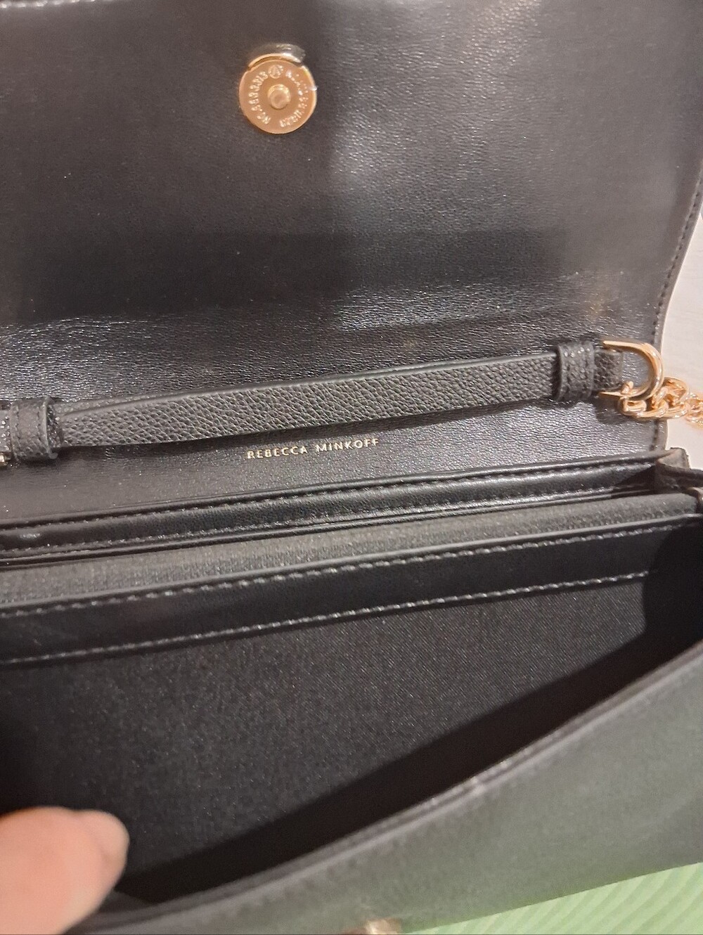 Rebecca Minkoff Black Pebbled Leather Crossbody with Gold Chain Strap - Picture 3 of 7